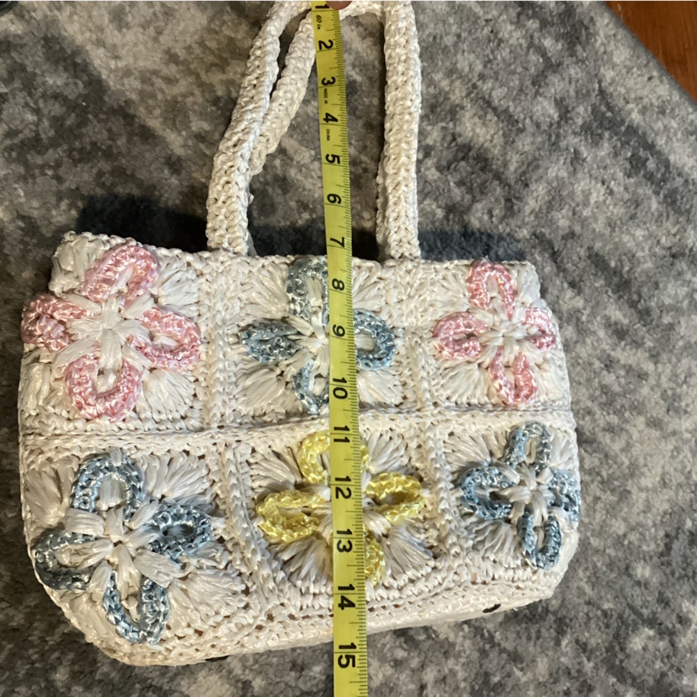 Vintage Walborg Raffia Crochet Handbag, granny squares Japan